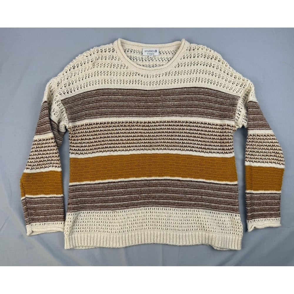 Studio B Boho Striped Knit Sweater Metallic Cozy Cottagecore M